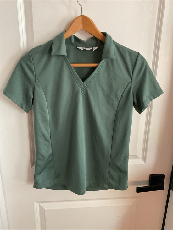 Lady Hagen Tops - Lady Hagen - Short Sleeve Collared V-Neck Top - Sage Green - Ladies Size Small